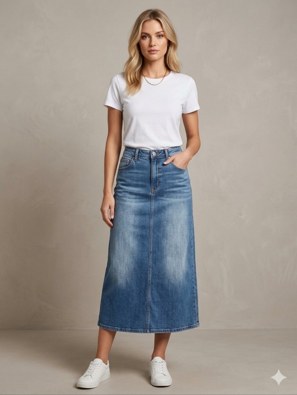 Long Denim Maxi Skirt Size 10 High Rise Back Slit Y2K Cottagecore Midi